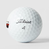 Vintager roter LKW mit Oberleitung, Golfball (Logo)