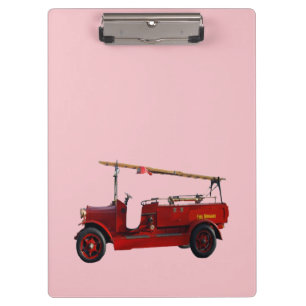 Vintager roter LKW mit Oberleitung, Klemmbrett