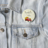 Vintager roter LKW mit Sonnenblumen Button (Beispiel)