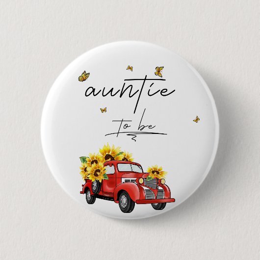 Vintager roter LKW mit Sonnenblumen Button (Vorderseite)