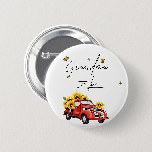 Vintager roter LKW mit Sonnenblumen Oma zu sein Button (Vorne & Hinten)