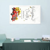 Vintager roter LKW mit Sonnenblumendusche Banner (Messeveranstaltung)