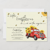 Vintager roter LKW mit Sonnenblumendusche Einladung (Vorderseite)