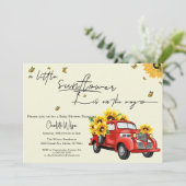 Vintager roter LKW mit Sonnenblumendusche Einladung (Stehend Vorderseite)