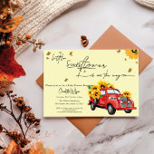 Vintager roter LKW mit Sonnenblumendusche Einladung