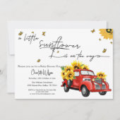 Vintager roter LKW mit Sonnenblumendusche Einladung (Vorderseite)