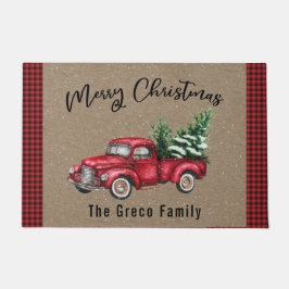 Vintager roter LKW mit Weihnachtsbaum Begrüßungsma Fußmatte