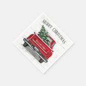 Vintager roter LKW mit Weihnachtsbaum Familienname Serviette (Ecke)