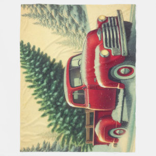 Vintager roter LKW mit Weihnachtsbaum Fleecedecke