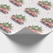 Vintager roter LKW mit Weihnachtsbaum Geschenkpapier (Ecke)