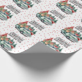 Vintager roter LKW mit Weihnachtsbaum Geschenkpapier (Ecke)