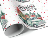 Vintager roter LKW mit Weihnachtsbaum Geschenkpapier (Rolleneckpunkt)