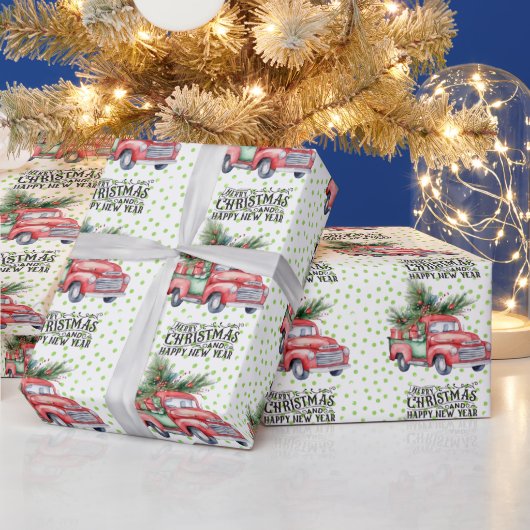 Vintager roter LKW mit Weihnachtsbaum Geschenkpapier (Feiertage)
