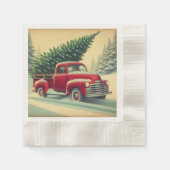 Vintager roter LKW mit Weihnachtsbaum Serviette (Vorderseite)