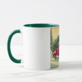 Vintager roter LKW mit Weihnachtsbaum Tasse (Links)