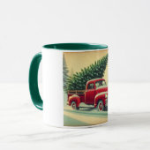Vintager roter LKW mit Weihnachtsbaum Tasse (Vorderseite Links)