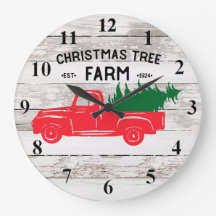 Vintager roter LKW mit Weihnachtsbaum-Uhr