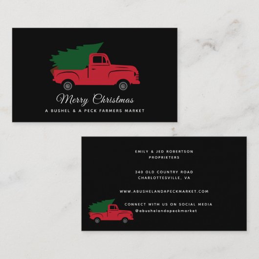 Vintager roter LKW mit Weihnachtsbaum Visitenkarte (Vorne/Hinten)