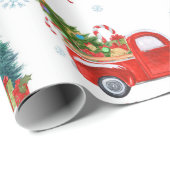Vintager roter LKW mit Weihnachtsbäumen Geschenkpapier (Rolleneckpunkt)