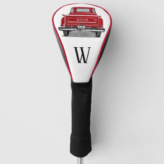 Vintager Roter Lkw Monogramm Anfangsname Golf Headcover (Vorderseite)