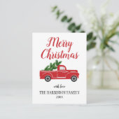 Vintager Roter LKW Pine Tree Frohe Weihnachten Postkarte (Stehend Vorderseite)