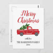 Vintager Roter LKW Pine Tree Frohe Weihnachten Postkarte (Vorne/Hinten)