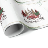 Vintager roter Lkw, Pinienbäume Geschenkpapier (Rolleneckpunkt)