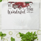 Vintager roter Lkw, Pinienbäume Geschirrtuch (Gefaltet)