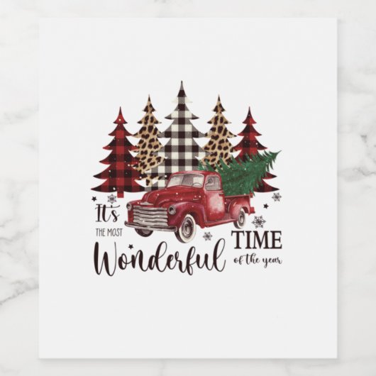 Vintager roter Lkw, Pinienbäume Weinetikett (Einzelnes Label)