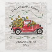 Vintager roter LKW Rustikaler Gelbblütenblume Weinetikett (Einzelnes Label)