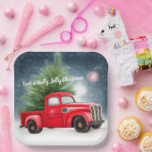 Vintager roter LKW und baumspezifischer Urlaub Pappteller (Party)