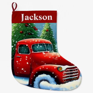 Vintager Roter LKW und Niedliche Weihnachtsbäume Großer Weihnachtsstrumpf