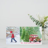 Vintager Roter LKW und Pinienwald Foto Weihnachten (Stehend Vorderseite)