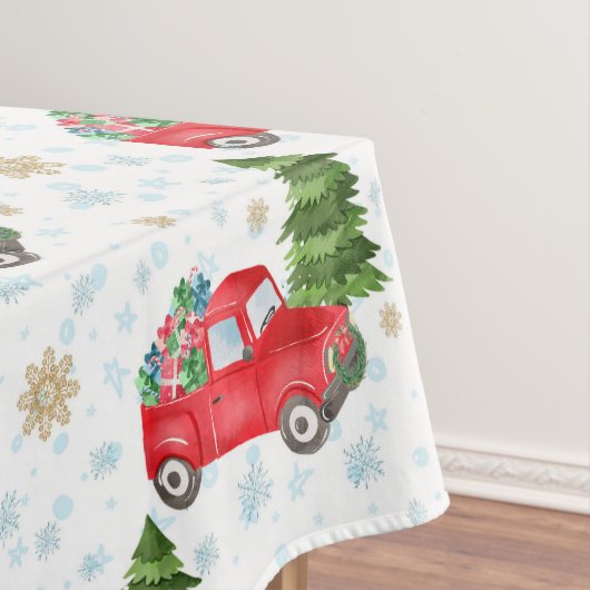 Vintager Roter LKW und Weihnachtsbaum Tischdecke (Beispiel)
