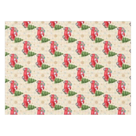 Vintager roter LKW und Weihnachtsbaumtablett Tischdecke (Vorderseite (Horizontal))