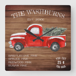 Vintager Roter LKW | Weihnachten im Bauernhof Quadratische Wanduhr