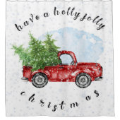 Vintager Roter LKW Weihnachten im Jolly Duschvorhang (Vorderseite)