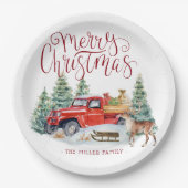 Vintager Roter LKW | Weihnachten Personalisiert Pappteller (Vorderseite)