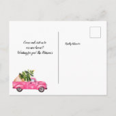 Vintager roter Lkw Weihnachtsbaum Ankündigungspostkarte (Rückseite)