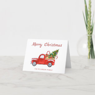 Vintager Roter LKW   Weihnachtsbaum frohe Weihnach Feiertagskarte