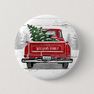 Vintager Roter LKW Weihnachtsbaum Rustikaler Name Button