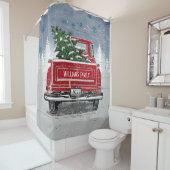 Vintager Roter LKW Weihnachtsbaum Rustikaler Name Duschvorhang (Beispiel)