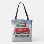 Vintager Roter LKW Weihnachtsbaum Rustikaler Name Tasche (Rückseite)