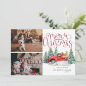 Vintager Roter LKW | Weihnachtsfoto Collage Feiertagskarte (Stehend Vorderseite)