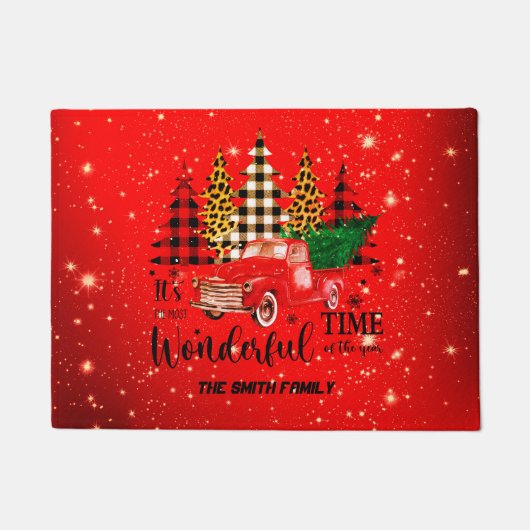 Vintager roter LKW Weihnachtszeit Doormat Fußmatte (Vorderseite)