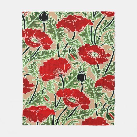 Vintager Roter Mohn Fleecedecke (Vorderseite)