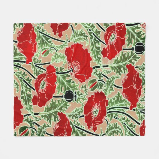 Vintager Roter Mohn Fleecedecke (Vorderseite (Horizontal))