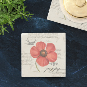 Vintager Roter Mohn Zeichnend + Viktorianische Typ Steinuntersetzer