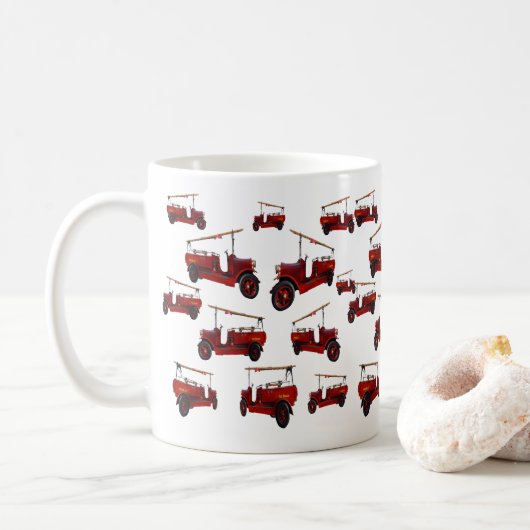 Vintager roter Motor mit Ladenmuster, Kaffeetasse (Mit Donut)