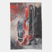 Vintager roter Muskelwagen mit Silberstreifen Geschirrtuch (Vertikal)